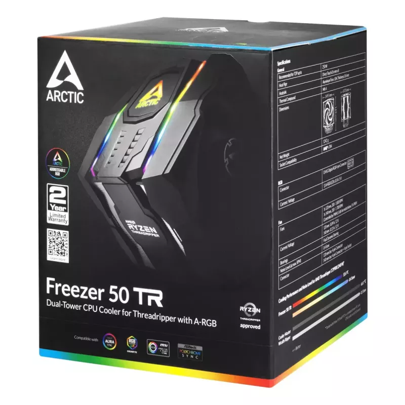 ARCTIC Freezer 50 TR - disipador de CPU de doble torre para AMD Ryzen Threadripper con A-RGB