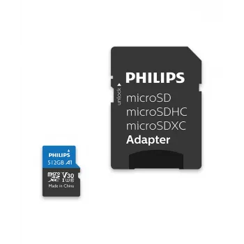 Philips FM51MP65B/00 tarjeta microSDXC, 512 GB, Class 10, UHS-I U3, incl. adaptador