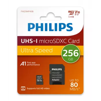 Philips FM25MP45B/00 tarjeta microSDXC, 256 GB, Class 10, UHS-I U1, incl. adaptador