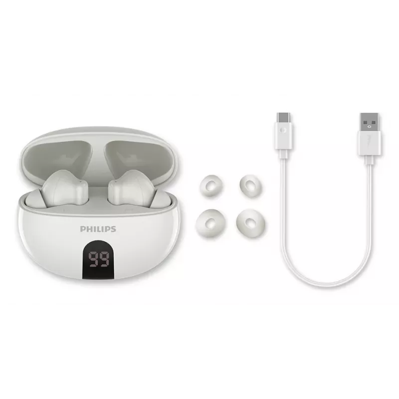 Auriculares inalámbricos in-ear Philips TAT2520WT/00 — Bluetooth, para llamadas y música, 20–20000 Hz, 10 m de alcance, blanco, 40 g