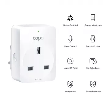 Enchufe inteligente TP-Link Tapo Mini P110M – enchufe inteligente de interior Wi‑Fi/Bluetooth, 16 A, 100–240 V, 3680 W, blanco