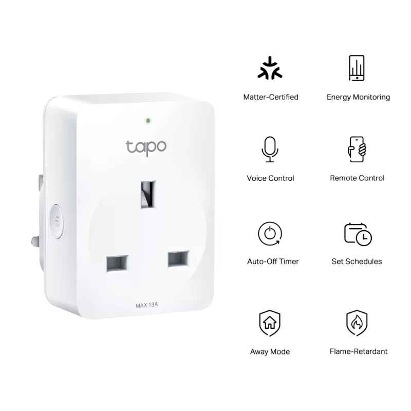 Enchufe inteligente TP-Link Tapo Mini P110M – enchufe inteligente de interior Wi‑Fi/Bluetooth, 16 A, 100–240 V, 3680 W, blanco