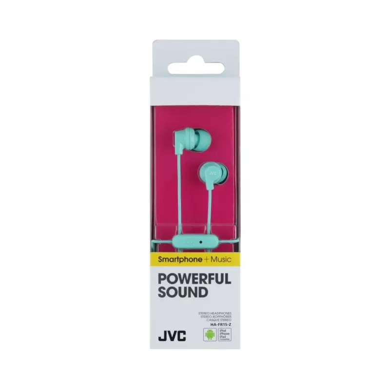 Auriculares in-ear coloridos JVC HA-FR15-Z-E con mando a distancia y micrófono