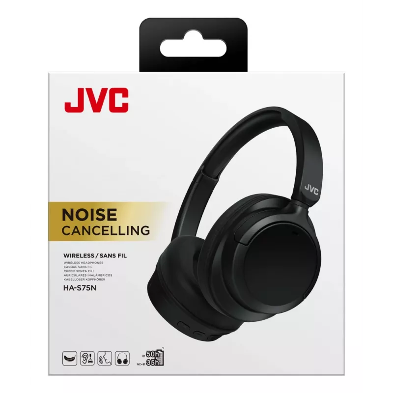 Auriculares over-ear JVC con cancelación de ruido, Auriculares con micrófono, Inalámbricos, Diadema, Llamadas/Música, USB Type-C, Bluetooth, Negro