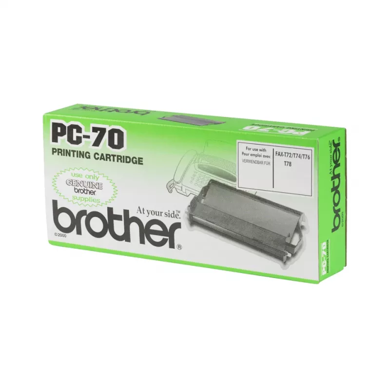Cartucho de fax Brother PC70 — Negro, 140 páginas, compatible con FAXT72/74/76/78/7 Plus/92/94/96/98