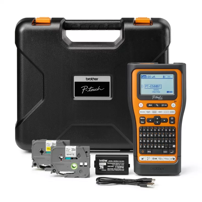 Impresora de etiquetas Brother PT-E560BTVP transferencia térmica 180 x 180 DPI 20 mm/s con cable e inalámbrica HSE/TZe Bluetooth QWERTY