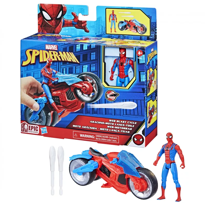 Marvel Spider-Man Spider-Man Web Blast Cycle set de juego infantil con figura de acción articulada de Spider-Man