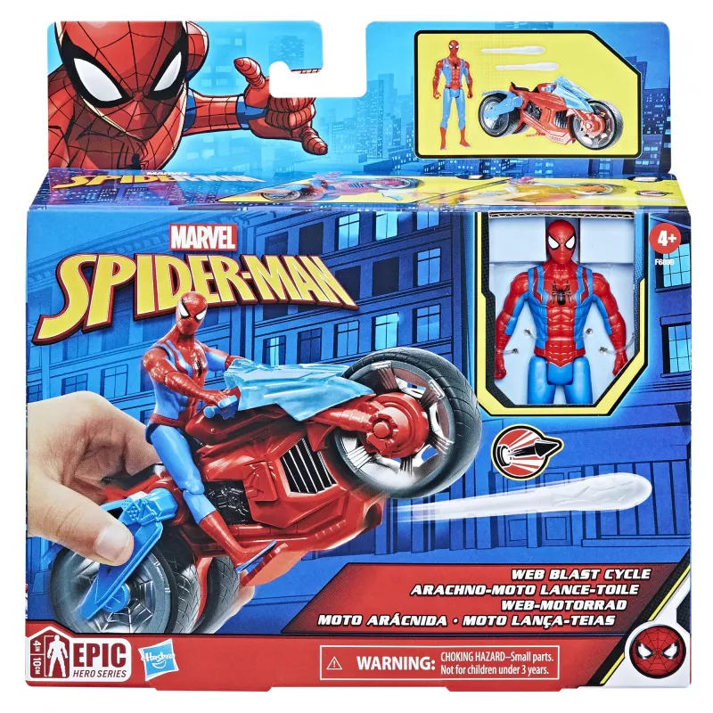 Marvel Spider-Man Spider-Man Web Blast Cycle set de juego infantil con figura de acción articulada de Spider-Man