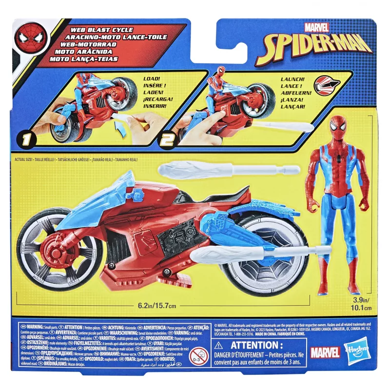 Marvel Spider-Man Spider-Man Web Blast Cycle set de juego infantil con figura de acción articulada de Spider-Man