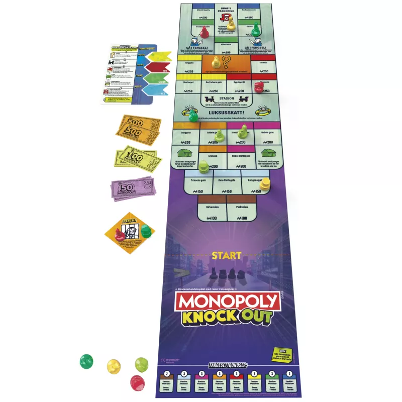 Monopoly Knockout juego familiar, juegos de mesa rápidos para edad 8+, 2–8 jugadores, 20 min.