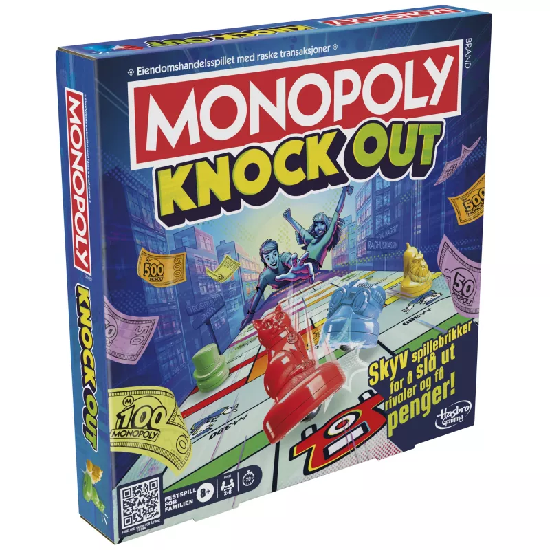 Monopoly Knockout juego familiar, juegos de mesa rápidos para edad 8+, 2–8 jugadores, 20 min.
