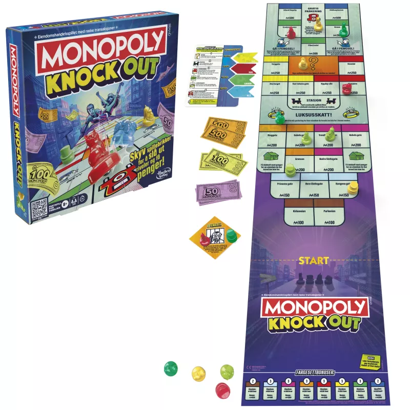 Monopoly Knockout juego familiar, juegos de mesa rápidos para edad 8+, 2–8 jugadores, 20 min.