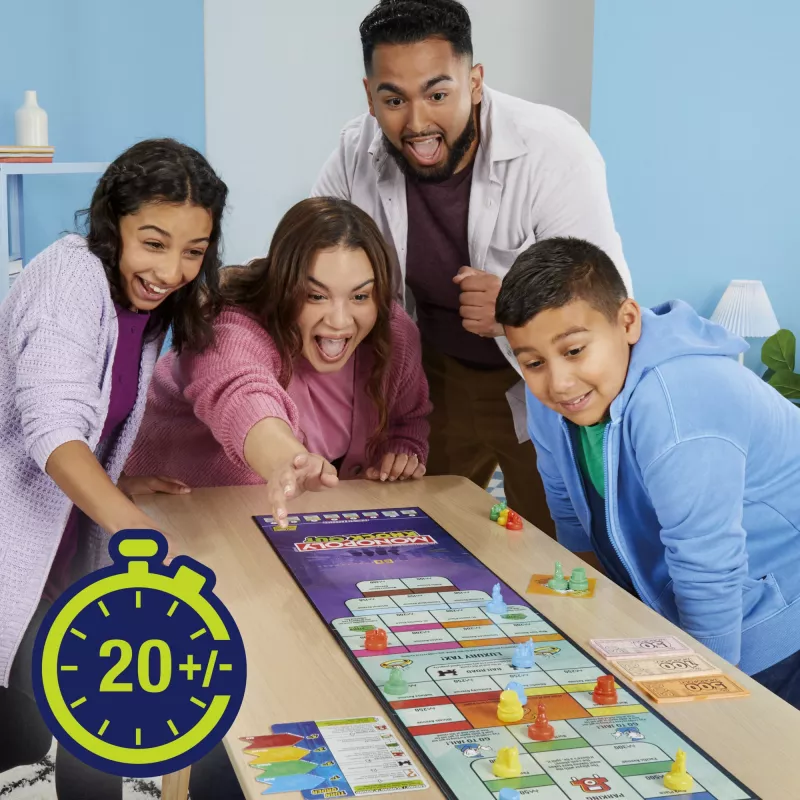 Monopoly Knockout juego familiar, juegos de mesa rápidos para edad 8+, 2–8 jugadores, 20 min.