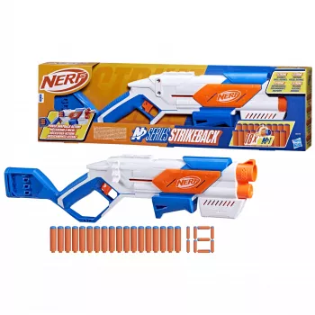 Lanzador de juguete Nerf N Series Strikeback azul naranja blanco 8+