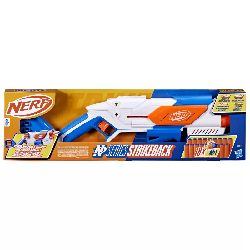 Lanzador de juguete Nerf N Series Strikeback azul naranja blanco 8+