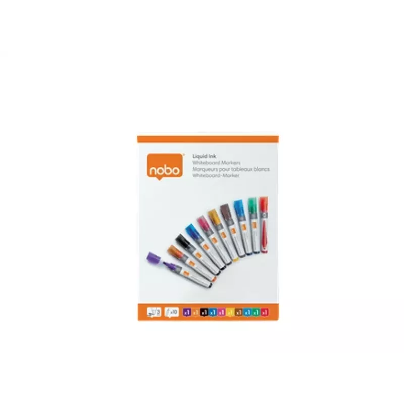 Rotuladores de tinta líquida para pizarra blanca Nobo, punta redonda, pack de 10, 10 uds., multicolor, punta redonda, colores surtidos, 3 mm, 38 mm