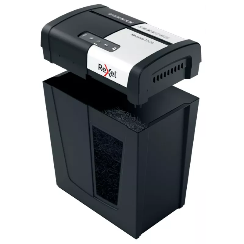 Destructora de papel Rexel Secure MC6 Whisper-Shred, microcorte P5, microcorte, 2 x 15 mm, 18 L, 175 hojas, 55 dB, botones