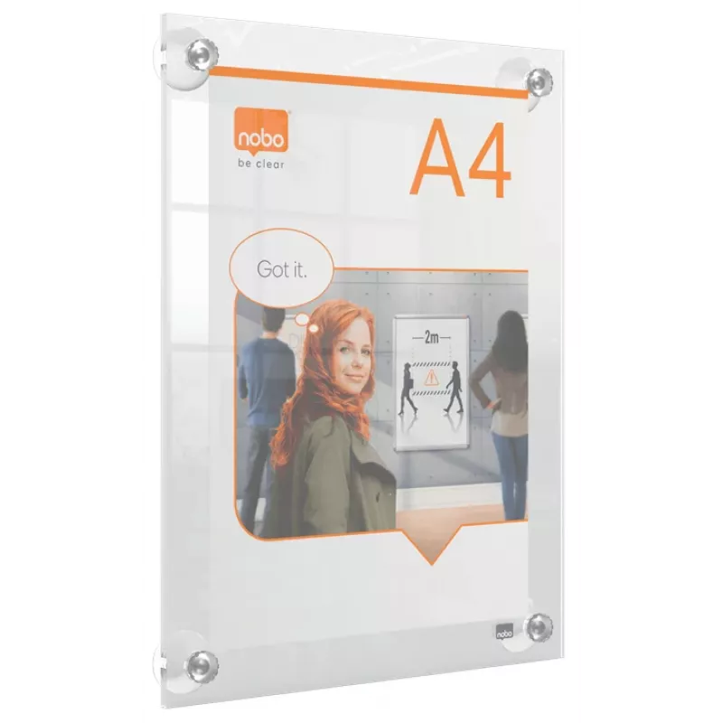 Soporte de pared de acrílico transparente para marcos de póster intercambiables A4 Nobo Premium Plus