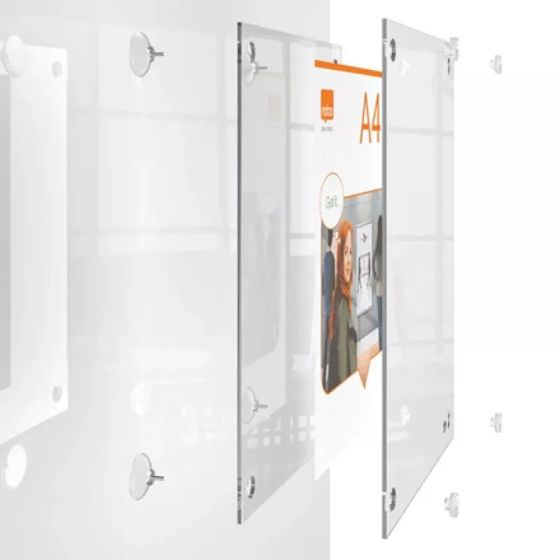 Soporte de pared de acrílico transparente para marcos de póster intercambiables A4 Nobo Premium Plus