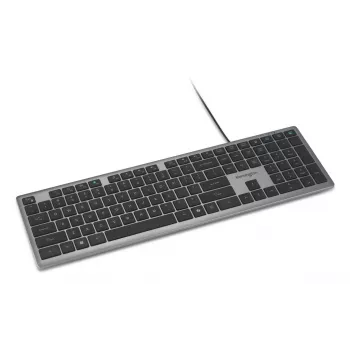 Teclado con cable Kensington KB515 EQ USB-C/USB-A, tamaño completo (100%), con cable, USB, interruptores de tijera, QWERTY, gris