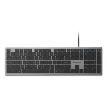 Teclado con cable Kensington KB515 EQ USB-C/USB-A, tamaño completo (100%), con cable, USB, interruptores de tijera, QWERTY, gris