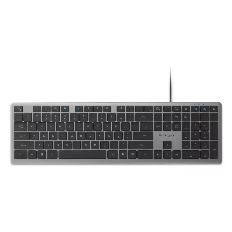Teclado con cable Kensington KB515 EQ USB-C/USB-A, tamaño completo (100%), con cable, USB, interruptores de tijera, QWERTY, gris