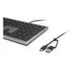 Teclado con cable Kensington KB515 EQ USB-C/USB-A, tamaño completo (100%), con cable, USB, interruptores de tijera, QWERTY, gris