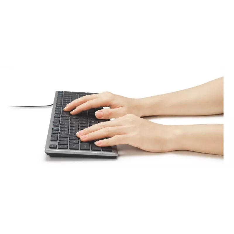 Teclado con cable Kensington KB515 EQ USB-C/USB-A, tamaño completo (100%), con cable, USB, interruptores de tijera, QWERTY, gris