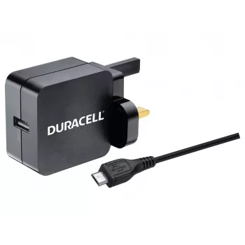 Duracell Cargador de pared 2.4A y cable micro-USB de 1M, Interior, CA, 2.4 A, Negro