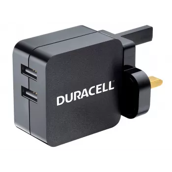 Duracell 2x2,4A cargador USB para teléfono/tablet, interior, AC, 5 V, negro