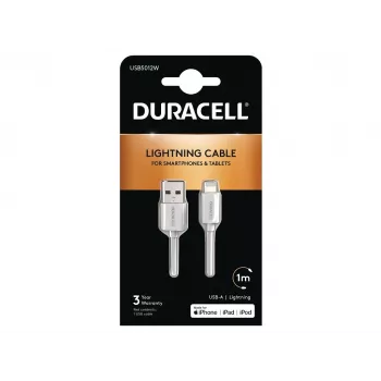 Duracell cable de sincronización/carga 1 metro blanco, 1 m, USB A, Lightning, 2.0, blanco