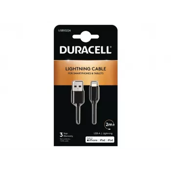 Duracell cable de sincronización/carga 2 metros negro, 2 m, USB A, Lightning, 2.0, negro