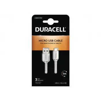 Duracell cable de sincronización/carga 1 metro blanco, 1 m, USB-A, Micro-USB-A, 2.0, blanco