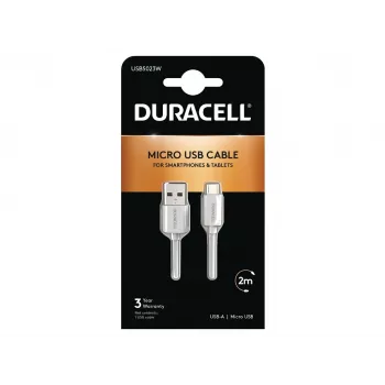 Duracell cable de sincronización/carga 2 metros blanco, 2 m, USB A, Micro-USB A, 2.0, blanco