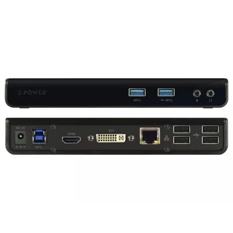 2-Power base de acoplamiento USB 3.0 Dual Display, docking, 3,5 mm, USB Type-A, USB Type-B, 10/100/1000 Mbit/s, negro, 5 Gbit/s