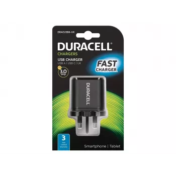 Cargador de red Duracell Type-C y Type-A, interior, AC, negro