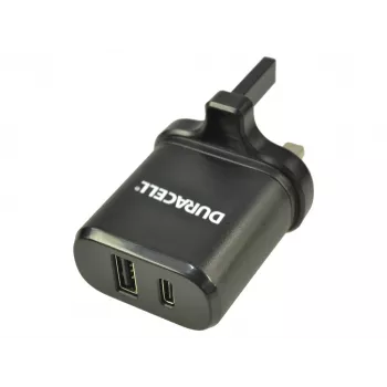 Cargador de red Duracell Type-C y Type-A, interior, AC, negro