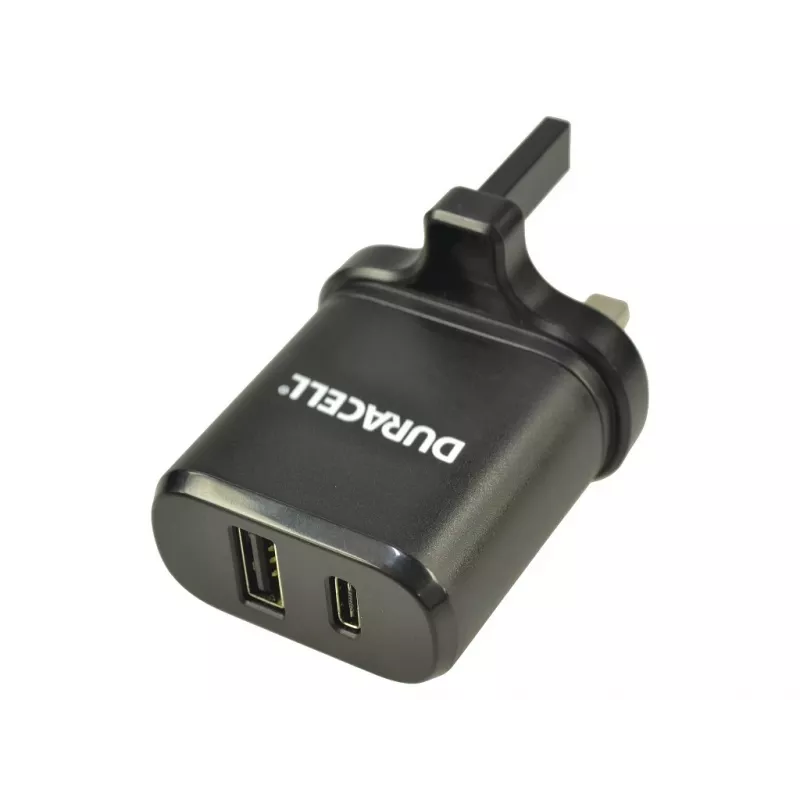 Cargador de red Duracell Type-C y Type-A, interior, AC, negro