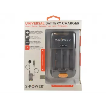 Cargador universal de baterías de cámara 2-Power, para comercio minorista, litio-ión (Li-Ion), AA, AAA, no