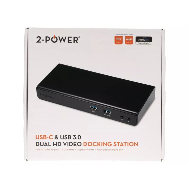 Cable de estación de acoplamiento/replicador de puertos para portátil 2-Power DOC0110A USB 3.2 Gen 1 (3.1 Gen 1) Type-B negro