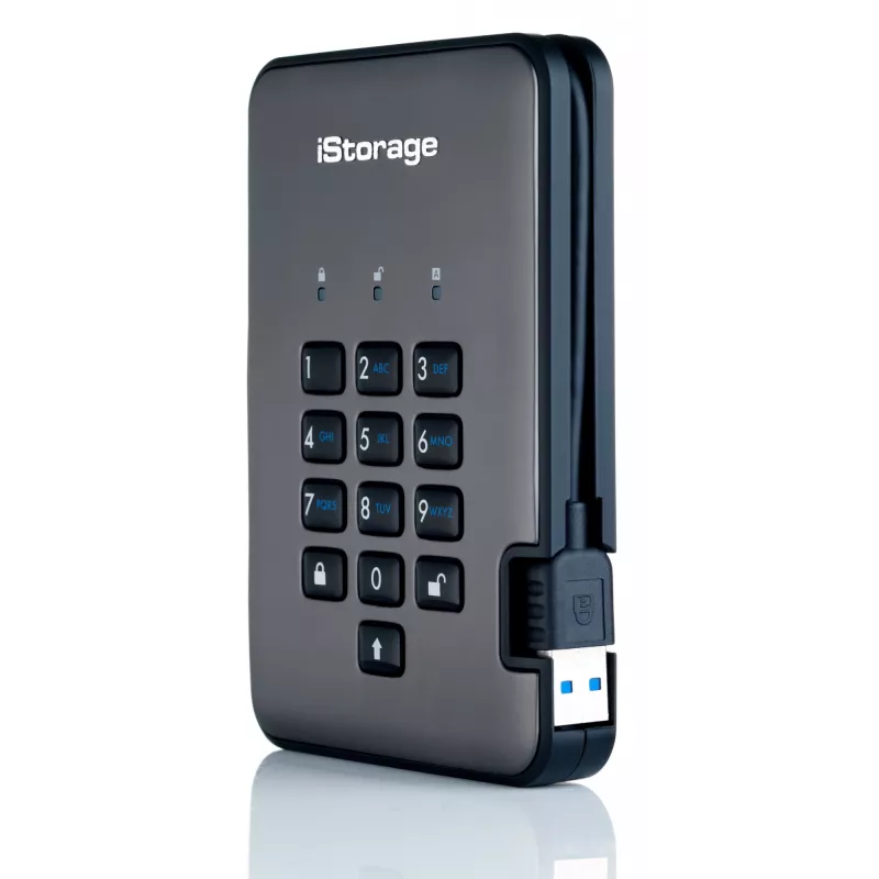 iStorage diskAshur PRO² SSD 256GB | Unidad de estado sólido portátil segura | FIPS 140-2 Nivel 2, NCSC CPA, NLNCSA BSPA y NATO Restricted | Cifrado por hardware AES-XTS de 256 bits | Protegida por PIN | Independiente del sistema operativo y de la plataforma | RGPD, conforme TAA | Defensa contra fuerza bruta | Resistente al polvo y al agua