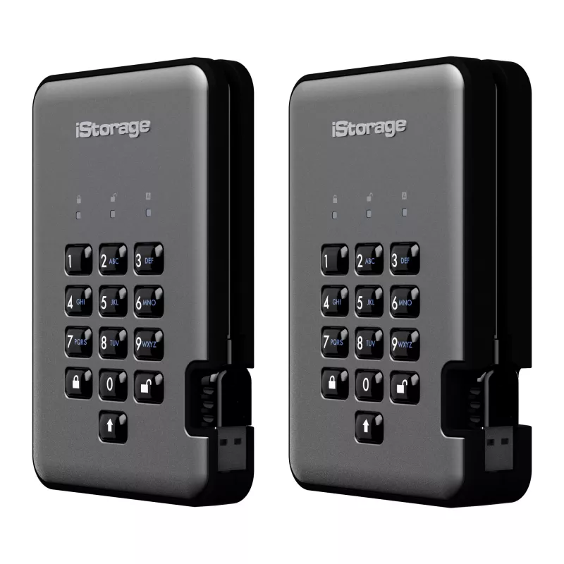 iStorage diskAshur PRO² SSD 256GB | Unidad de estado sólido portátil segura | FIPS 140-2 Nivel 2, NCSC CPA, NLNCSA BSPA y NATO Restricted | Cifrado por hardware AES-XTS de 256 bits | Protegida por PIN | Independiente del sistema operativo y de la plataforma | RGPD, conforme TAA | Defensa contra fuerza bruta | Resistente al polvo y al agua