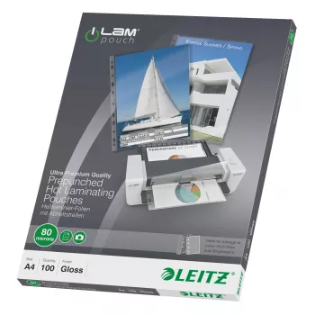 Leitz iLAM Fundas de plastificar A4 perforadas, 80 micras, pack de 100