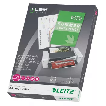 Leitz iLAM Fundas de plastificar A4 autoadhesivas, 125 micras, pack de 100