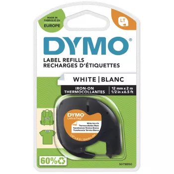 DYMO LetraTag Etiquetas de tela planchables | Original | 12 mm x 2 m rollo | Impresión negra sobre blanco | Etiquetas de ropa planchables ideales para uniformes/ropa infantil | para impresoras LetraTag