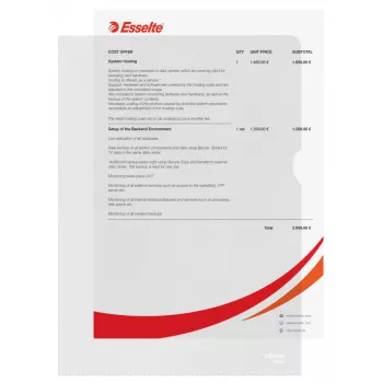 Esselte carpeta 120my A4, A4, policloruro de vinilo (PVC), transparente, 220 mm, 307 mm, 1 mm