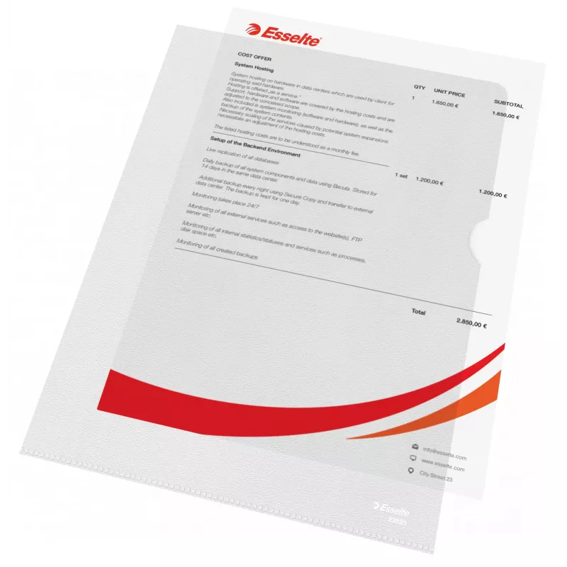 Esselte carpeta 120my A4, A4, policloruro de vinilo (PVC), transparente, 220 mm, 307 mm, 1 mm