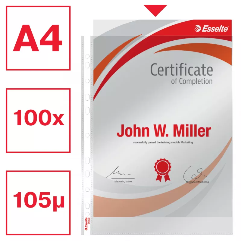 Esselte funda Heavy Duty 105my A4, 210 x 297 mm (A4), transparente, polipropileno (PP), superior, 0,105 mm, 230 mm
