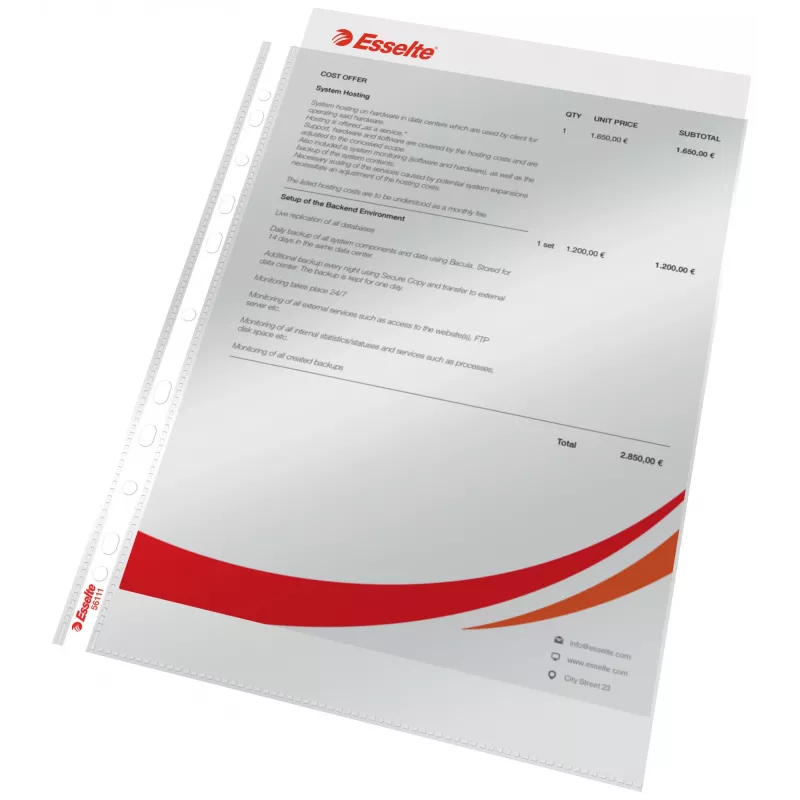 Esselte Funda 75my A4, 210 x 297 mm (A4), Transparente, Polipropileno (PP), Vertical, Superior, 0.075 mm