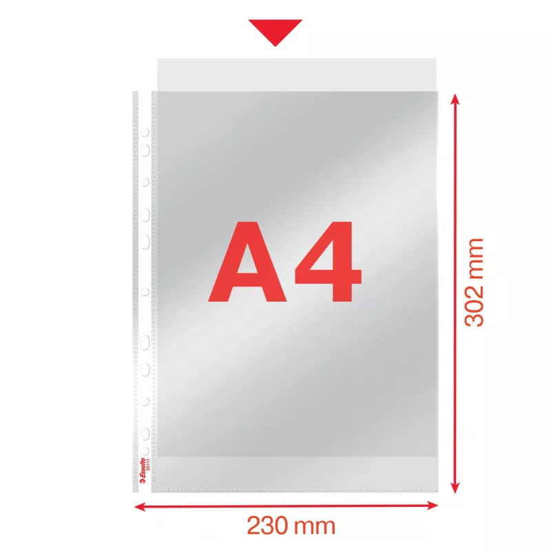 Esselte Funda 75my A4, 210 x 297 mm (A4), Transparente, Polipropileno (PP), Vertical, Superior, 0.075 mm